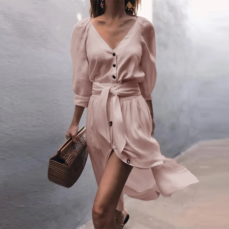 LUZUZI Женская мода платье универсальные простые сексуальные v-образным вырезом Средний Стиль Элегантные Половина рукава бандаж 1W3066
