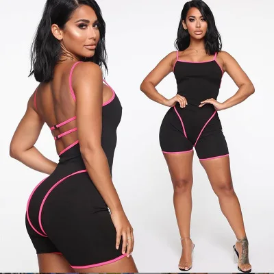 Simenual Casual Sporty Active Wear Backless Playsuit Sexy Push Up Strap Rompers Womens Jumpsuit Workout Fitness Biker Playsuits