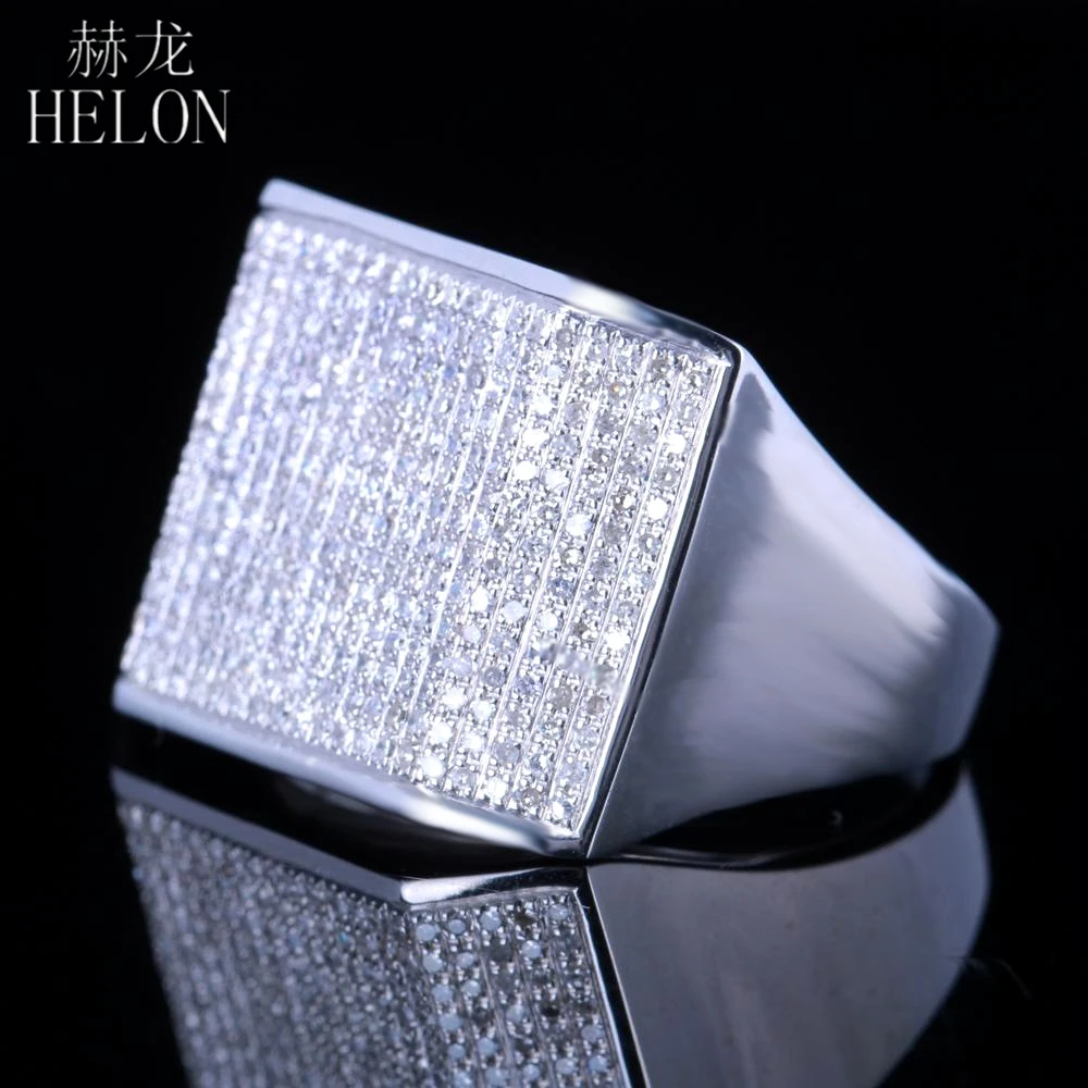 HELON Стерлинговое Серебро 925 мужские ювелирные изделия с круглой огранкой, кольцо с натуральными бриллиантами, обручальное модное кольцо с мизинцем карат