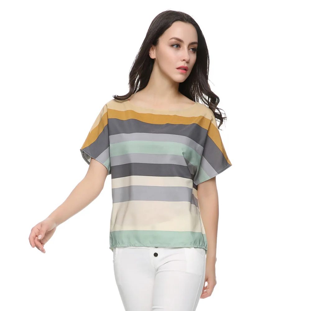 

Women color striped summer blouses camisas femininas Europen short batwing sleeve shirts casual loose tops DT170