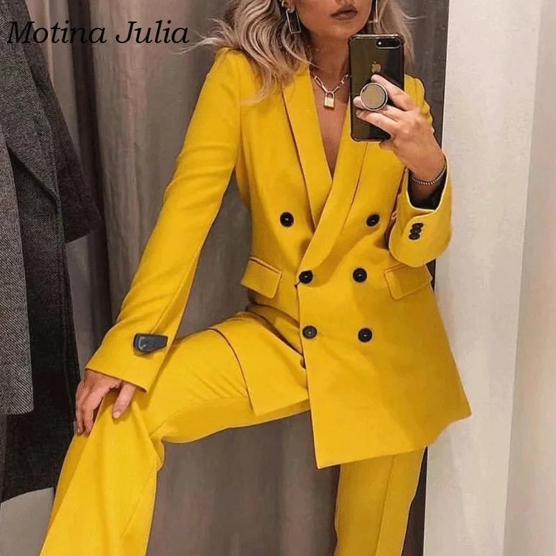

Motina Julia chic yellow blazers women double breasted blazer outerwear jackets coats streetwear 2019 trendy female blazers tops