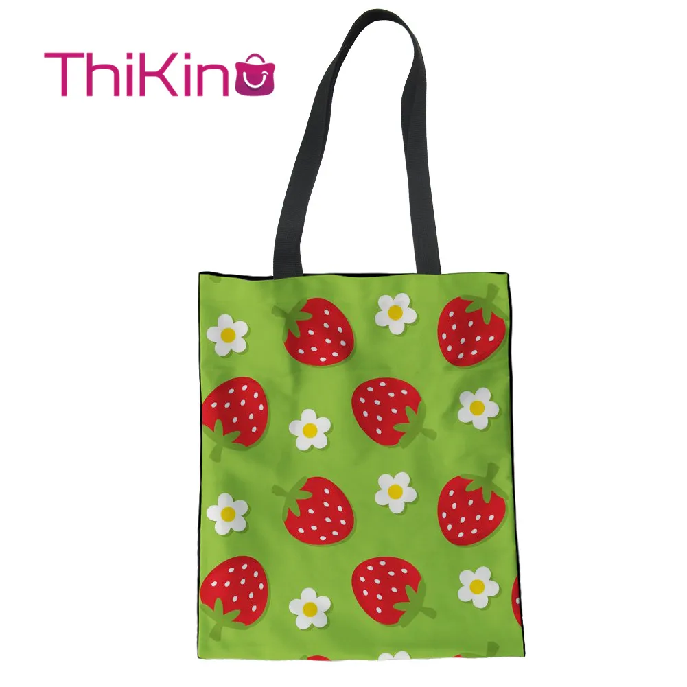 

Thikin Cute Strawberry Canvas Bag for Kawaii Girls Shopping Handbags Cool Summer Fruits Portable Bag for Women Bags Designer