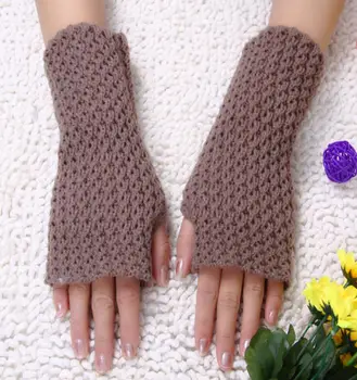 

Autumn and winter women's solid color thicken warm knitted gloves lady's winter fingerless arm sleeve mesh glove R145