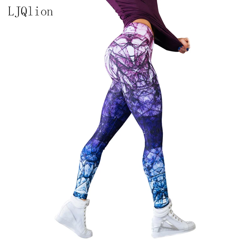 

LJQlion leggings for fitness womens sport leggings gym yoga pants high waist Sportswear capri fitness print tights gym shark