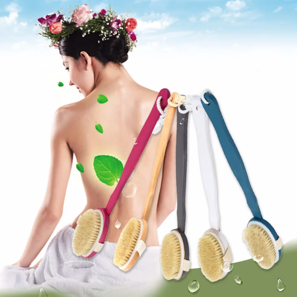 Natural Long Handled Wooden Body Brush Massager Wood Bath Shower Back Scrubber Skin Cleaning