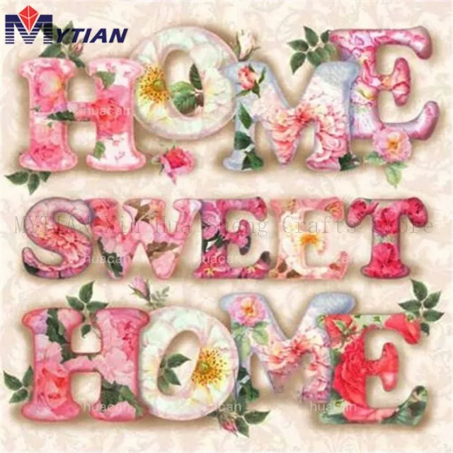 18100540  Home Sweet Home,Pink Roses,5D Diamond Painting Art Kit,Round Square Drills,Full Drill Diamond Embroidery Wall Sticker Decoration