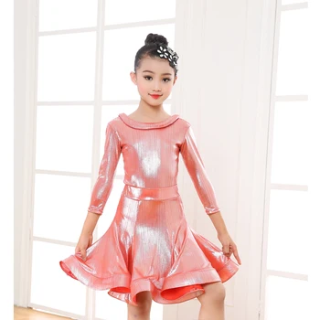 

Shiny Girls Kids Junior Professional Competition Ballroom Latin Dresses Club Latin Dresses Turtle Neck Button Modern For Dancing