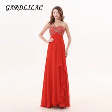 Gardlilac Chiffon Red Long Evening Dress with Beading Off shoulder Formal Party Dress Sweetheart Sleeveless Evening Party Gowns