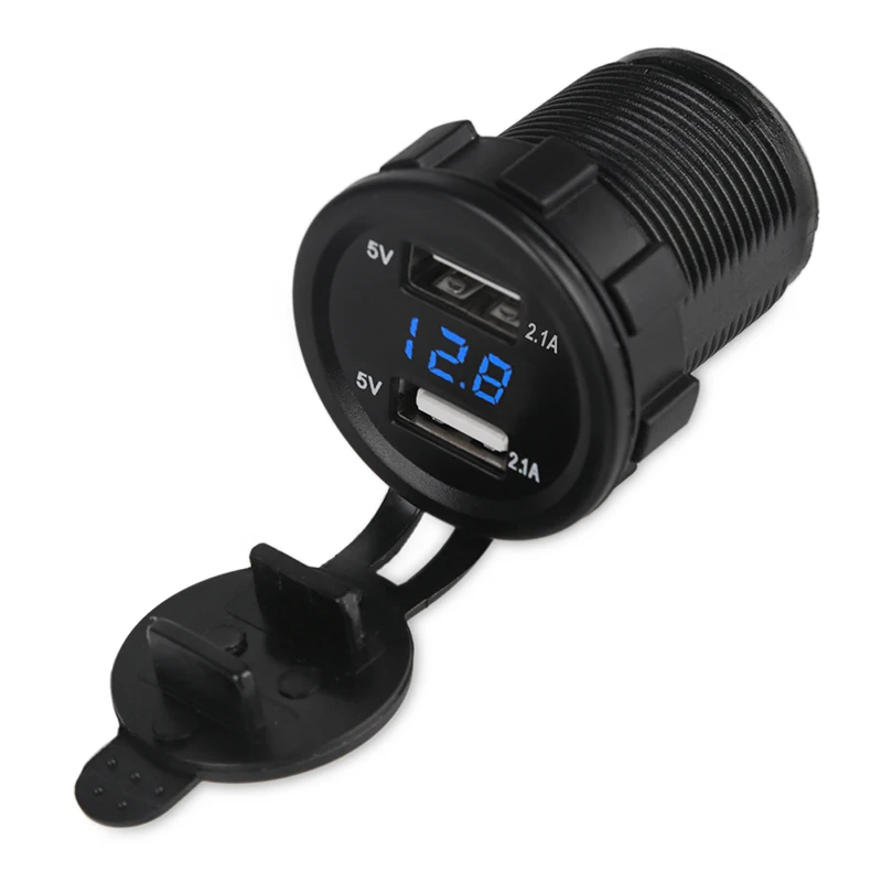Universal 2.1A 12v Motorcycle Car USB Charger Voltmeter Socket Boats