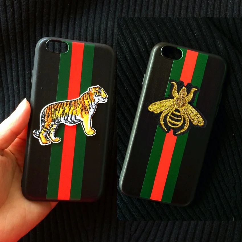 Soft Luxury Embroidere Bee Tiger Snake Brand Case for Iphone X 6 6S 7 8 Plus 5S SE Silicone Cover Man Lady Case Cases Protector