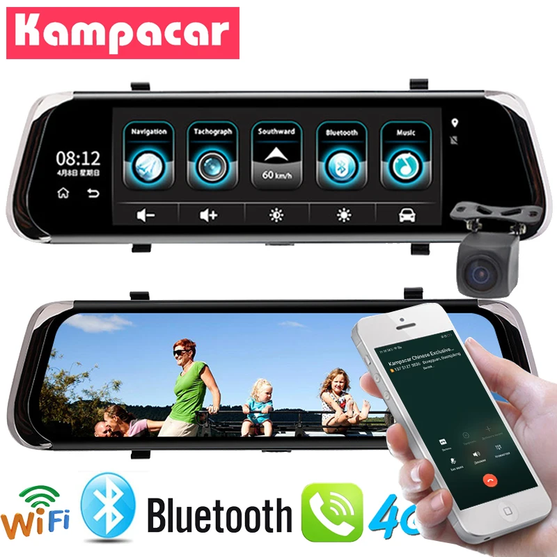 

Kampacar 10 Inch 4G Car Dvr Dash Camera Wifi Bluetooth Android Mirror Dual Lens With Reverse Camera ADAS Recorder With GPS DVRs