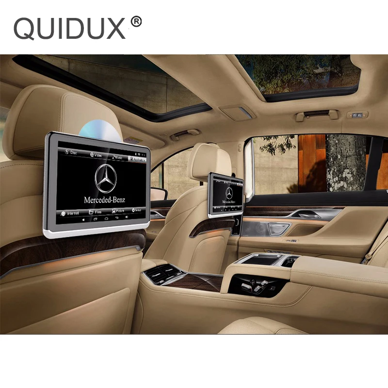 

QUIDUX 2PCS 10.1 Inch Android 6.0 Car Headrest DVD Monitor HD Video Player Support WIFI/HDMI/USB/TF/Bluetooth RAM 1GB Set LOGO