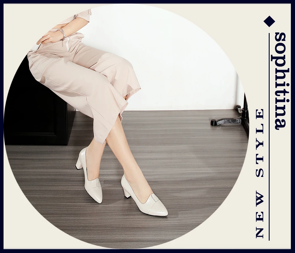 SOPHITINA/Новые пикантные женские туфли-лодочки с острым носком Модные туфли из натуральной кожи без застежки на среднем каблуке повседневные женские туфли-лодочки на квадратном каблуке SO217