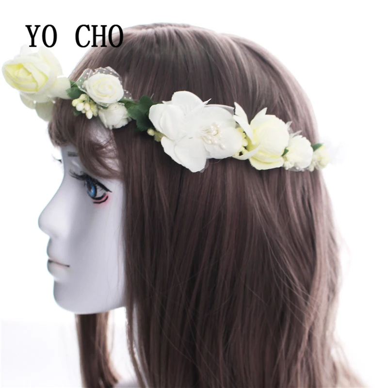 Us 3 15 25 Off Yo Cho Diy Wreath Headband Bridal Wrist Flower Girls Silk Rose Flower Crown Wreath Wedding Bridal Hair Accessories For Wedding In