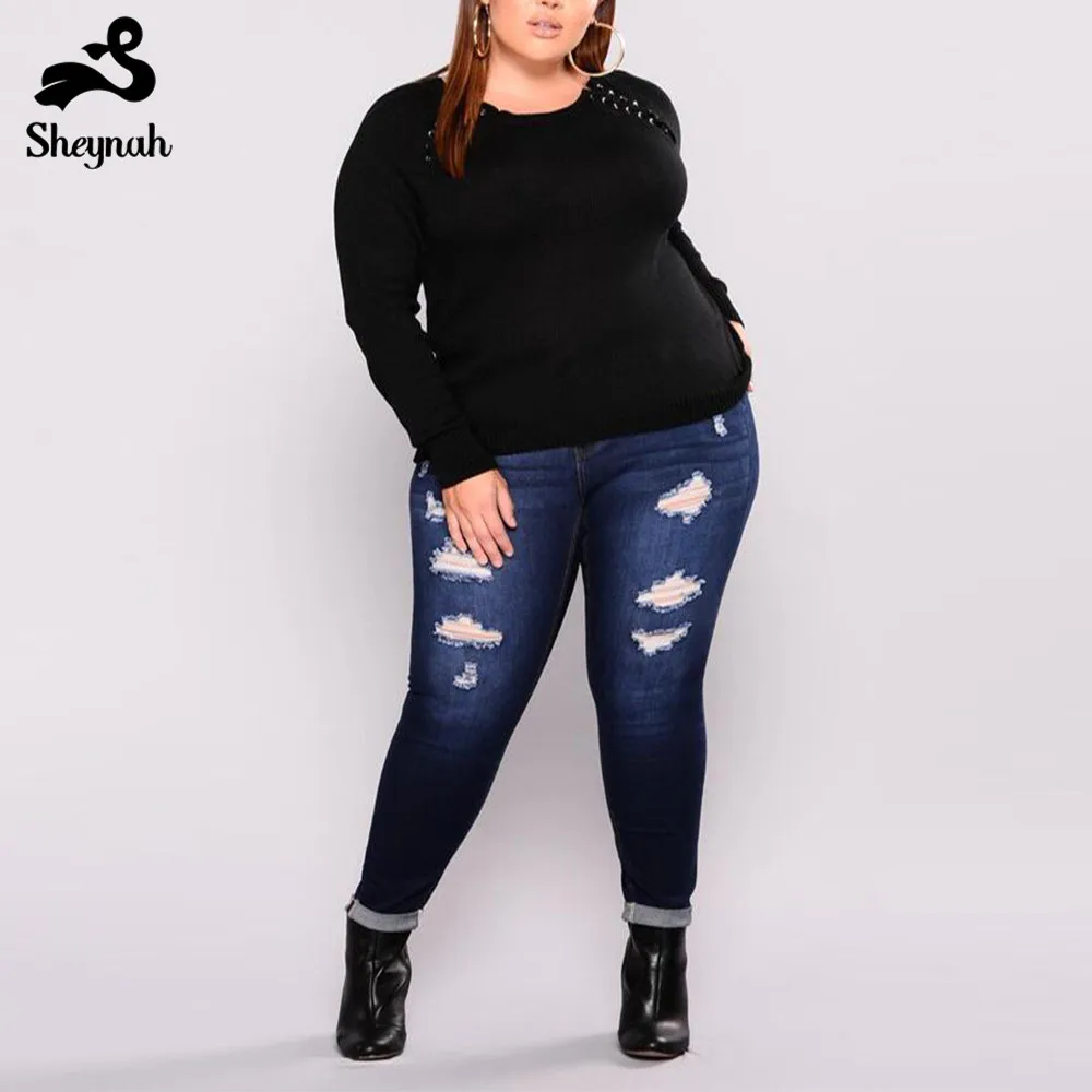 

5xl 6xl Plus Size Woman Denim Jeans Retro Big Size Casual Skinny Jeans High Waist Slim Bodycon Pants Stretched Ripped Bottoms