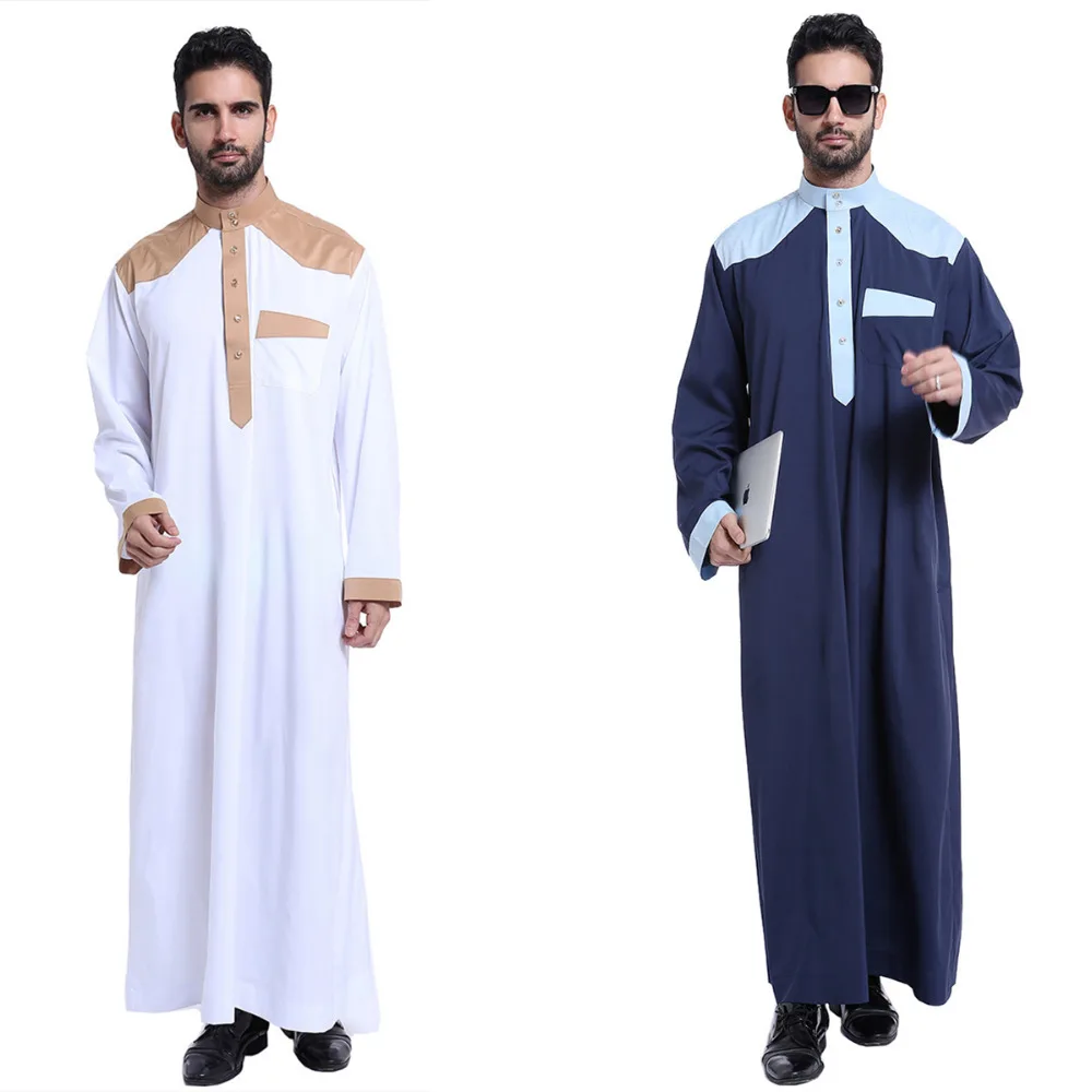 2018 Muslim islamic saudi thobe for men abaya moroccan dubai dress turkish Thawb Caftan fashionable patchwork