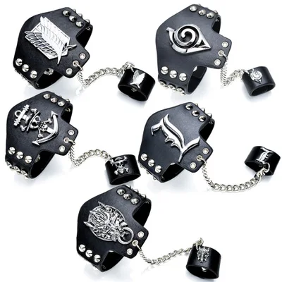 

15 Styles Leather Bracelet & Bangles Attack on Titan Deathnote Fairy Tail Naruto LOL One Piece Alloy Logo Bracelace Fans Jewelry