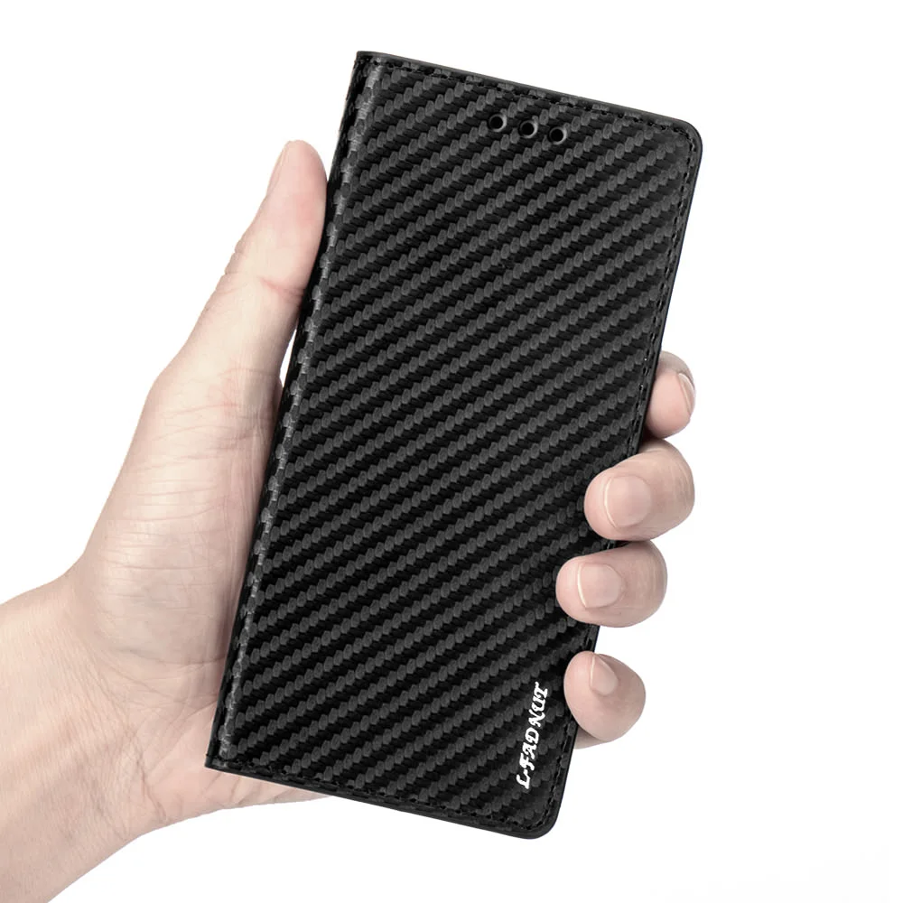 

L-FADNUT Carbon Fiber Flip Case For Sony X XA XA1 Business Retro Card Slot Wallet Leather Capa Fundas For Sony XZ Premium XZs