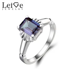 Leige Jewelry Solitaire Ring Lab Alexandrite Ring Wedding Ring Emerald Cut Gemstone 925 Sterling Silver June Birthstone for Lady