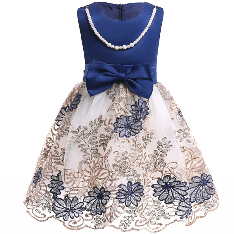 KEAIYOUHUO; Новинка года; Детские платья для девочек; летнее платье принцессы с бантом; Элегантное свадебное платье без рукавов; одежда для детей; vestidos - Цвет: Navy blue