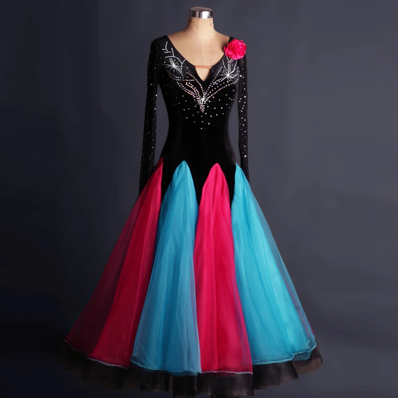 customize V collar rhinestones Dress woman dancing standard dance 2018