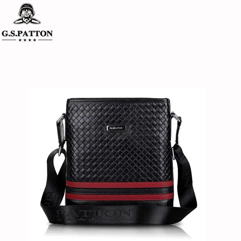 

Leather woven men's bag shoulder top layer leather Messenger bag fashion business handbag