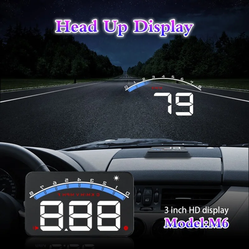 3.5'' Screen Car HUD Head Up Display M6 Water Temperature Auto Electronic Voltage Speed Warning Alarm System Car Accessories