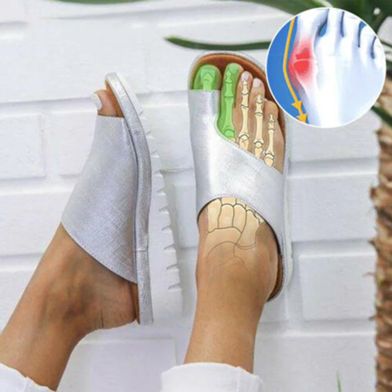 

Women Comfy Platform Sandal Bunion Corrector Shoes Feet Correct Flat Sole Beach Orthopedic Slippers Damenschuhe Foot Shoe Brush