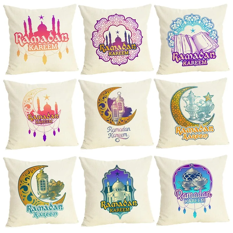 cheap Islam Muslim Lesser Bairam Ramadan Series Throw Pillow Cover Case Cotton Linen Cushion Cover For Sofa Home Decor Capa