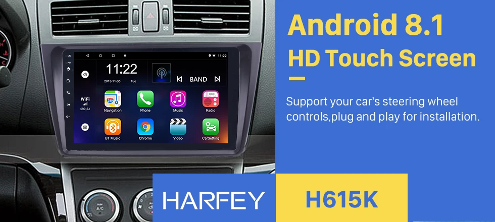 Discount Harfey clearance Head Unit WiFi Car Stereo 9" 2 Din Android 8.1 GPS Touchscreen Multimedia Player For 2008-2015 Mazda 6 Rui wing 1