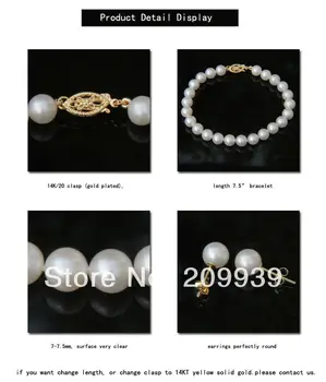

huij 002243 AAA stes 7-7.5mm White Freshwater Cultured Pearl Necklace Bracelets Earrings 14/20