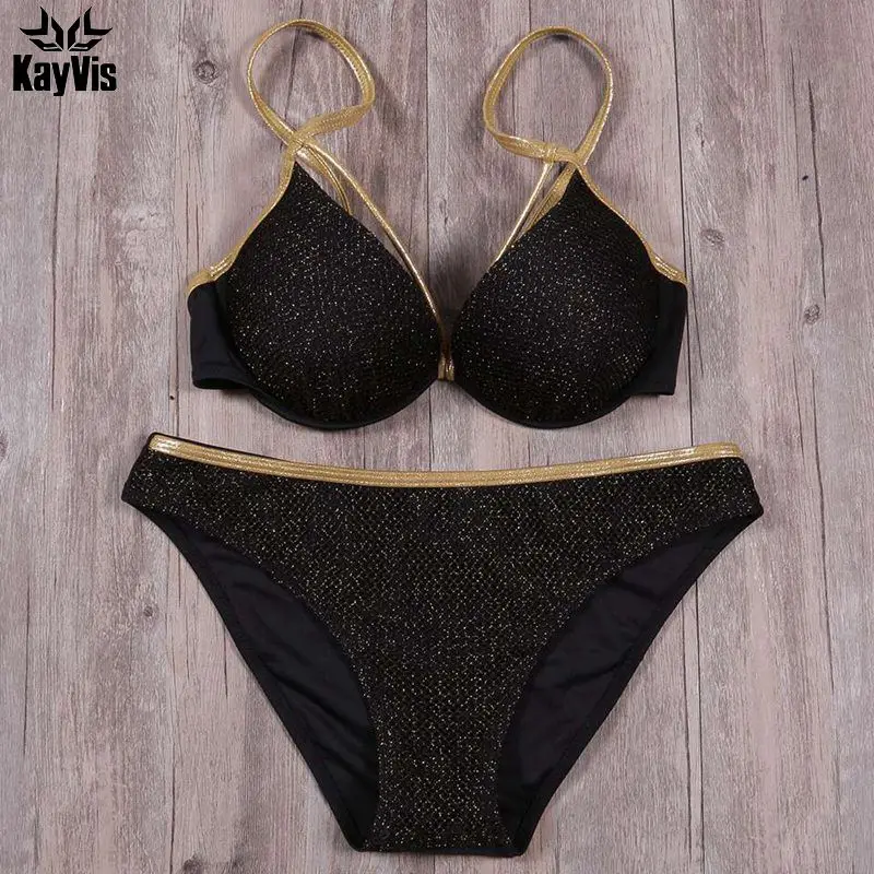 Женский купальник Бикини на косточках KayVis пляжный с золотыми бортиками новинка