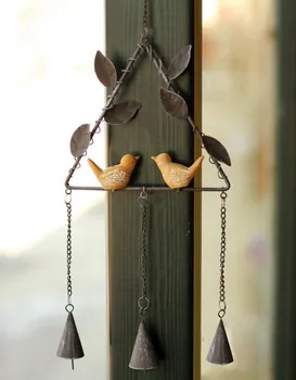 

Free Shipping! European Style Triangular Shape Resin Bird Design Wind Chime Vintage Metal Wind Bell Door & Wall Decor