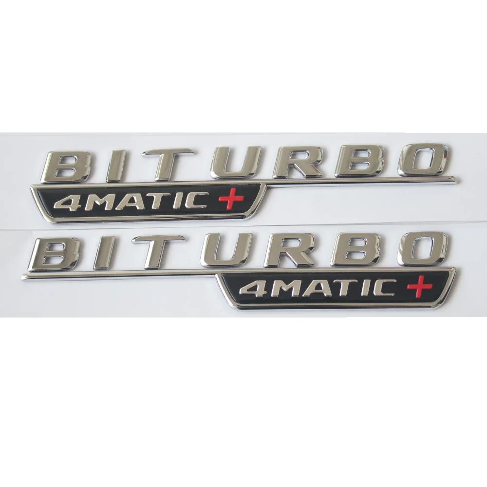 1 пара хромированных эмблем BITURBO 4matic + эмблемы для багажника автомобиля Mercedes Benz AMG