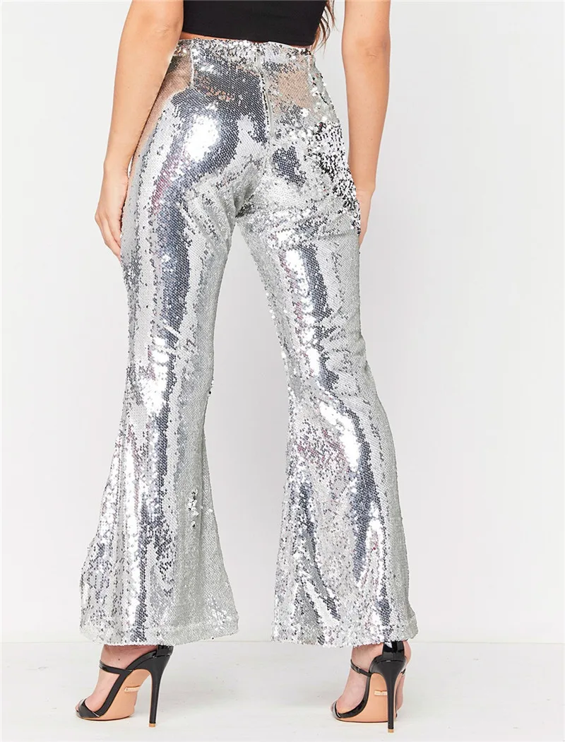 Echoine Women Shining Sequin Long Pants Fashion High Waist Slim Flare Bell Bottom Trousers Gorgeous Night Club Female Streetwear Echoine Women Shining Sequin Long Pants Fashion High Waist Slim Flare Bell Bottom Trousers Gorgeous Night Club Female Streetwear