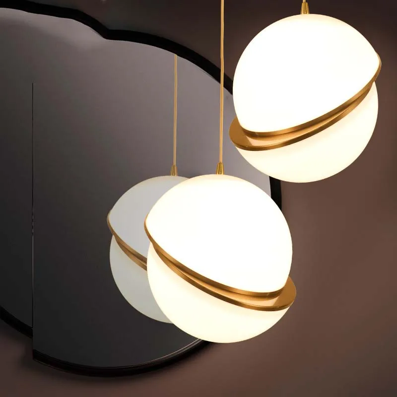 Modern Art Ball Pendant Light Hanging White Acrylic Shade Brass Round Pendant Lamp Creative Suspension Pendant Light for Restaurant Cafe Bar (26)