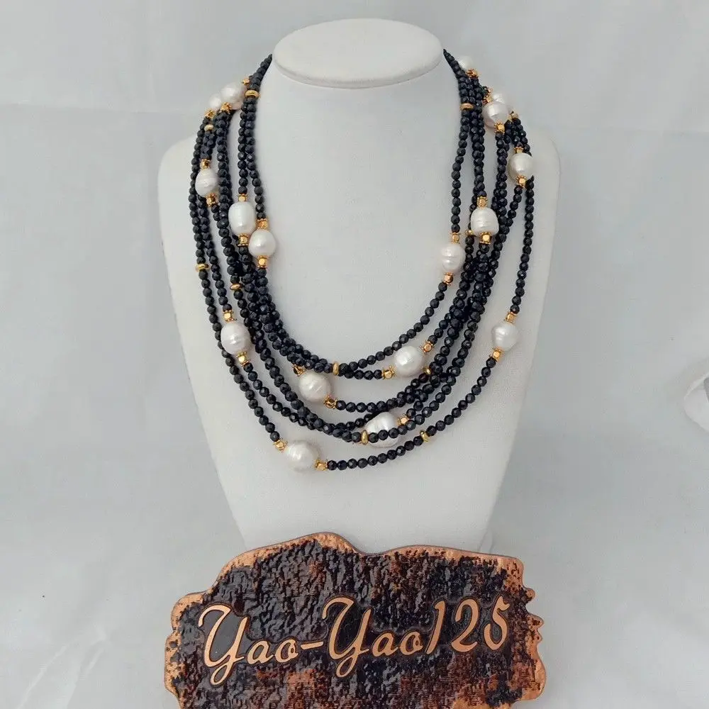 

18'' 7 Strands Black Onyx White Pearl Necklace