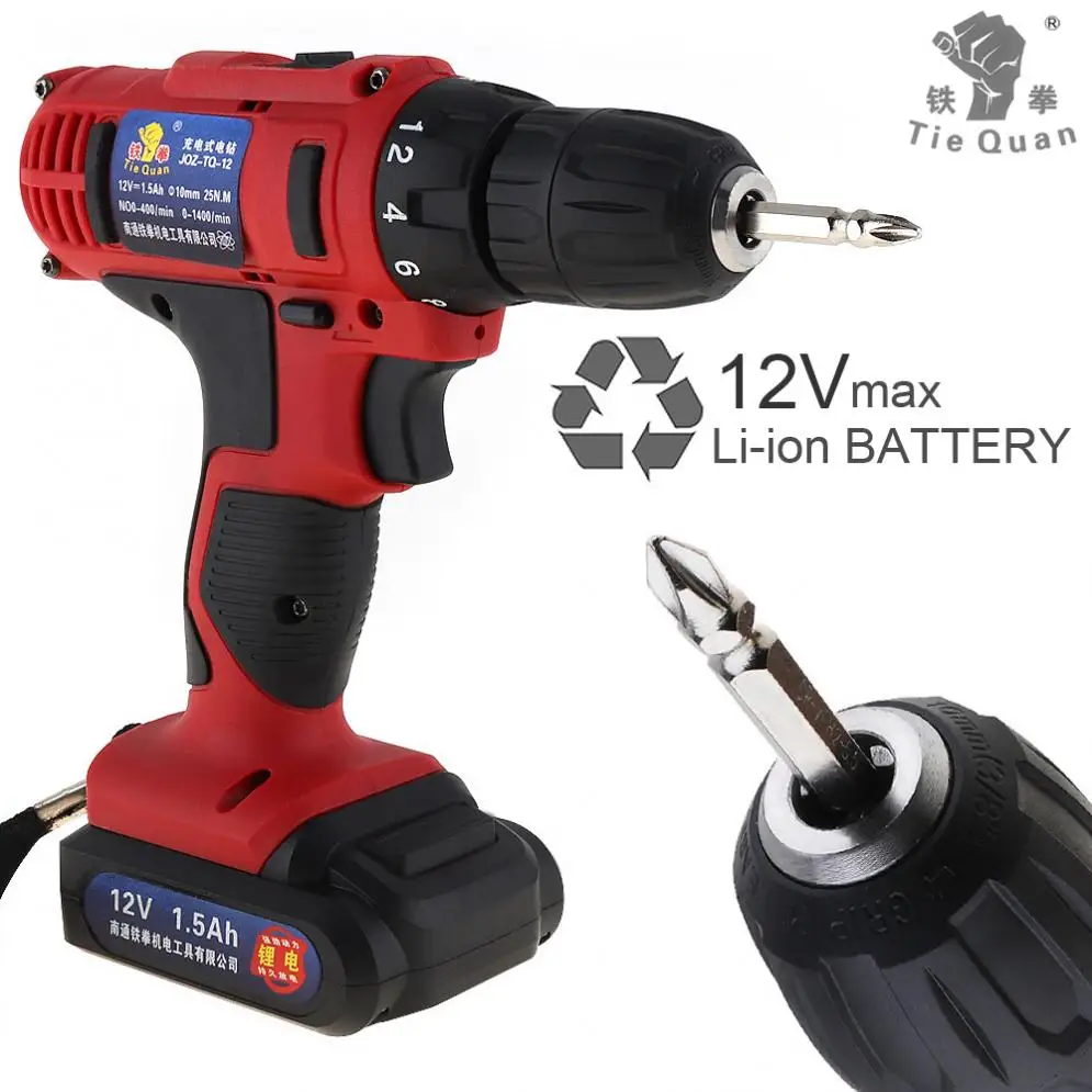 AC 100 240V Cordless 12V Electric Drill / Screwdriver with 18 Gear