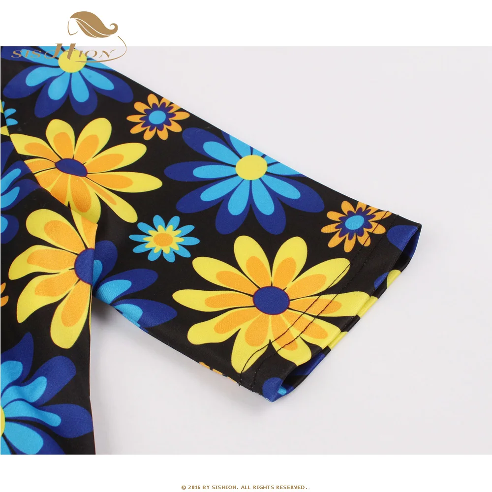 SISHION/винтажное летнее платье с коротким рукавом и цветочным рисунком, Femme QY0160, круглый вырез, большие размеры, а-силуэт, вечерние женские миди платья длиной до колена