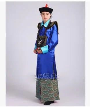 Синий, черный дворцовый костюм охранника, полицейская форма, набор из китайской династии Цин, костюм на Хэллоуин, Мужская одежда для косплея с кепкой - Цвет: Blue hat 2