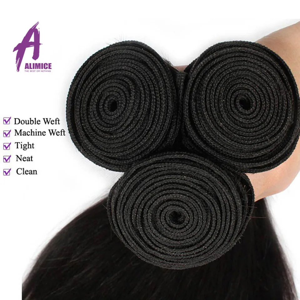 Alimice Hair Indian Straight Human Hair Bundles With Closure 3 Bundles Hair Extensions With Closure Natural Color Straight Hair