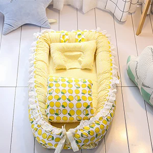 Простая Милая складная подушка для путешествий, портативный Одноцветный комбинезон-Пижама для младенцев, хлопковая кружевная подушка для игрушечной кроватки, пододеяльник 90*50*15 см - Цвет: Yellow lemon