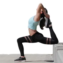 Двойной сетки брюки йога работает колготки женщин сексуальный черный йога леггинсы фитнес