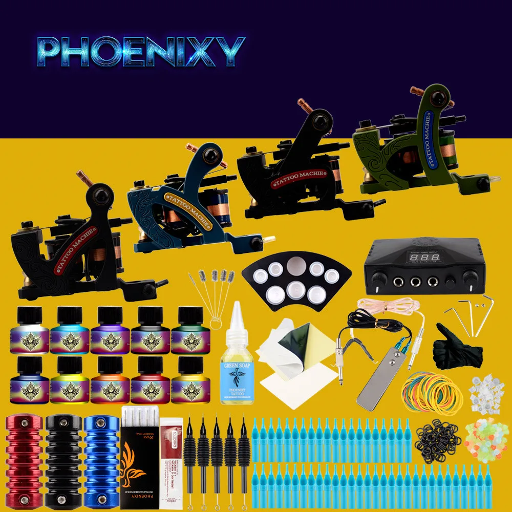 

Tattoo Complete Tattoo Kit 4 Pro Rotary Machine Guns Set 10 Inks 5ML Power Supply Needle Grips Tattoo Machine Set
