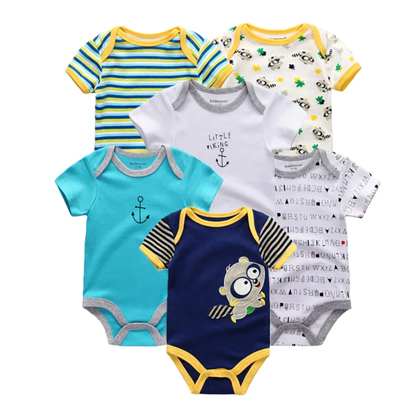 6 шт./лот; детские комбинезоны унисекс; хлопковая одежда с короткими рукавами и круглым вырезом для мальчиков и девочек; Roupas de bebe; пижамы для новорожденных - Цвет: blackBD6971