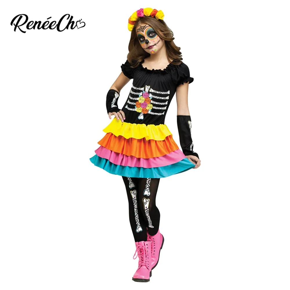 

2018 Halloween Costume For Kids Day of the dead girls Dia De Los Muertos Child Costume Teen Halloween Dress For 10-15 T