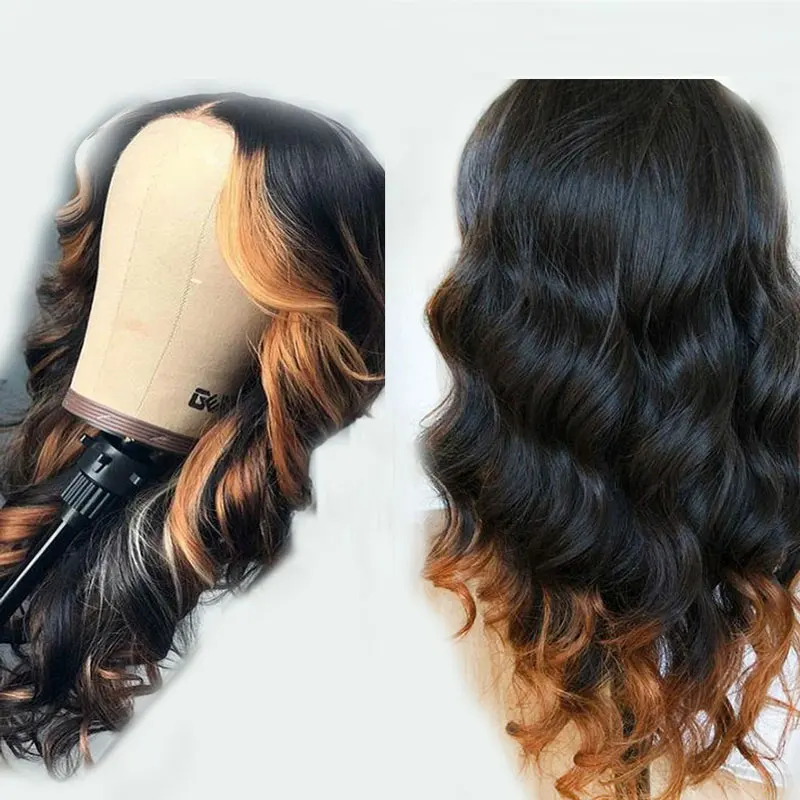 

Ombre Colored 1b/27 Honey Blonde Highlight 360 Deep Part Lace Frontal Human Hair Wig Body Wave Preplucked Brazilian Remy Closure