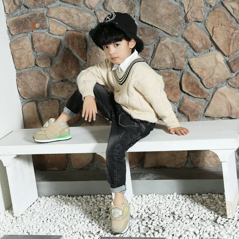 

Boys khaki warm boots low cut style thick warm foam fur lining low-cut design water-resistance upper sitaqi brand non-slip free