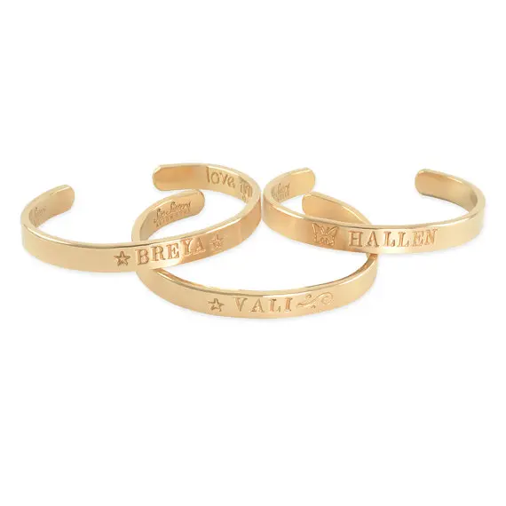 

Gold Cuff Bangle Bracelet for Man and Women Gender, Stamped Engraved,Name Bracelets, Keepsake,1st Birthday,Personalized Gift
