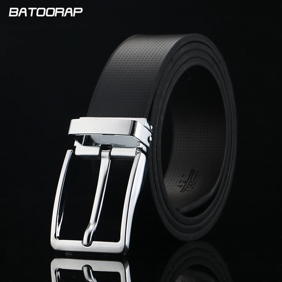 

[BATOORAP] Designer Belts Men High Quality Silver Pin Buckle Male Waist Strap Genuine Leather Belts For Men Luxury YBelt Black